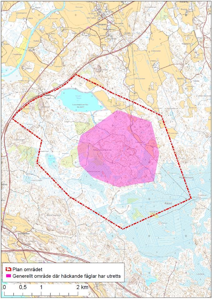 Avgränsningen av det område där häckande fåglar utreddes omfattar en del av delgeneralplaneområdet från 2014, men då planeringen framskrider kommer planområdet att uppdateras och därför anges det
