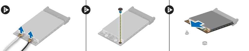 4. Installera: a. kåpan b. batteriet 5. Följ anvisningarna i När du har arbetat inuti datorn. Ta bort kortet för trådlöst globalt nätverk (WWAN) (valfritt) 1.