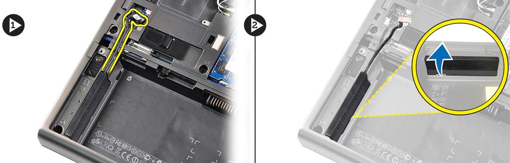 4. Ta bort bluetooth-modulen från datorn. Ta bort skruven som håller bluetooth-modulen på plats. 5. Ta bort bluetooth-modulen. Koppla ifrån och ta bort bluetooth-kabeln från modulen.