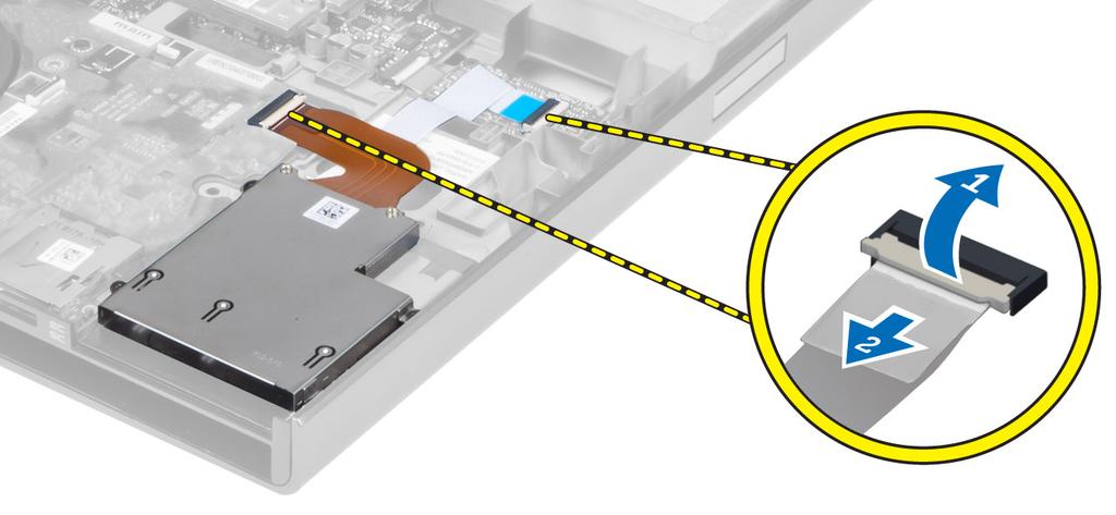 f. RFID 4. Dra åt skruvarna som håller fast handledsstödet i datorns framsida. 5. Dra åt skruvarna som håller fast handledsstödet i datorns framsida. 6. Installera: a. hårddisken b.