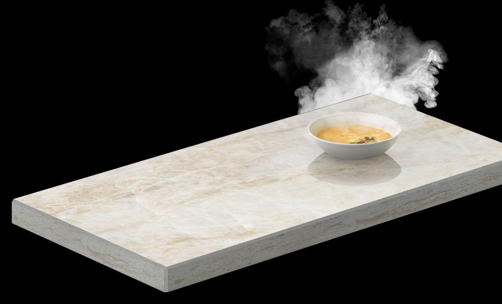 Perfekta Kanter Dekton XGloss verkar bestå av en enda del, till skillnad från andra produkter där ett glasaktigt