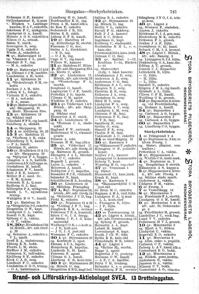 Edmann Q F,_'kame Gyllenhamma B, tj.man v. Höpken v. Lantingsnausen, E AV, enkefih. Jakobsan F C, sjukgymn. Lindqvist,G A, handl. Möne A G S, enkefih:a Ntlson,.A" umak.