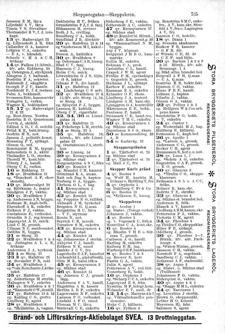 Jansson 1\'1, lä:a Lijedlthl' il, V, lä:a 'I'Imen V 'S, fövaltae 'I'honande B V, f. d. lotskapt. 13 qv. Hafssvalget 2iJ ego Liljenstedt A B, fkn Cultunde G A, kame Lötgen e A, enkefu - E A, v, häadsh.