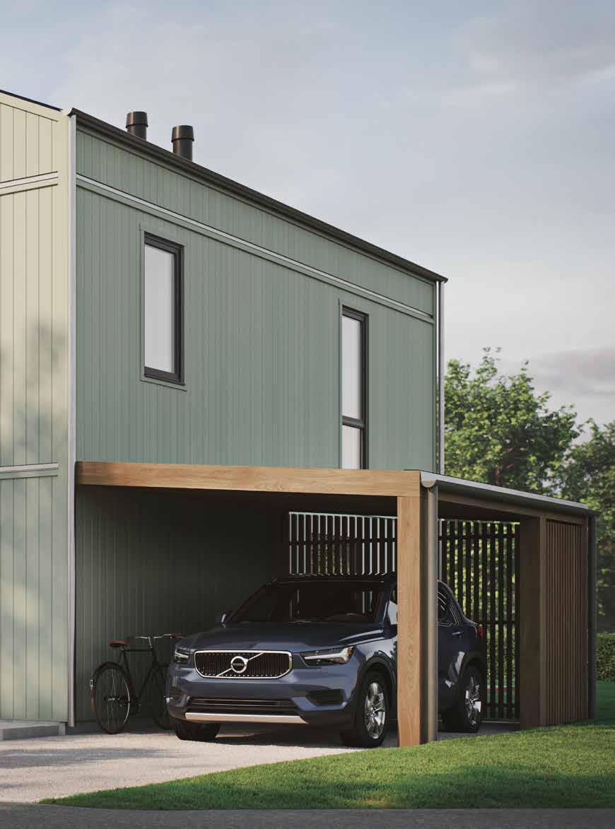 Terrass & carport Alla hus i har en generös terrass mot väst som bjuder in till sena sommarmiddagar i kvällssolen och ett eget förråd i anslutning till terrassen.