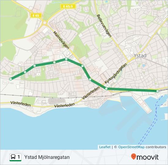 Riktning: Ystad Mjölnaregatan 9 stopp Ystad Station Österleden, Ystad Ystad Klintehusgatan Karl XII:s gatan, Ystad Ystad Erik Dahlbergsgatan Mölletorget, Ystad Ystad Gustafsgatan Ystad Mjölnaregatan