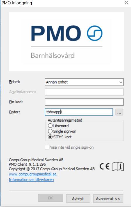 1. Logga in i PMO Starta program PMO Client som ligger som en genväg på datorns skrivbord.