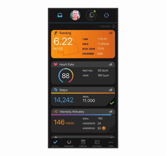 Lagra dina aktiviteter: När du har avslutat och sparat en schemalagd aktivitet på enheten kan du överföra aktiviteten till Garmin Connect kontot och spara den så länge du vill.