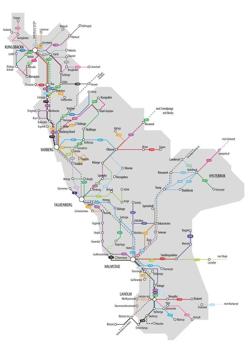 Resandet i regionbusstrafiken Trafikering I Halland finns totalt ca 70 regionbusslinjer.