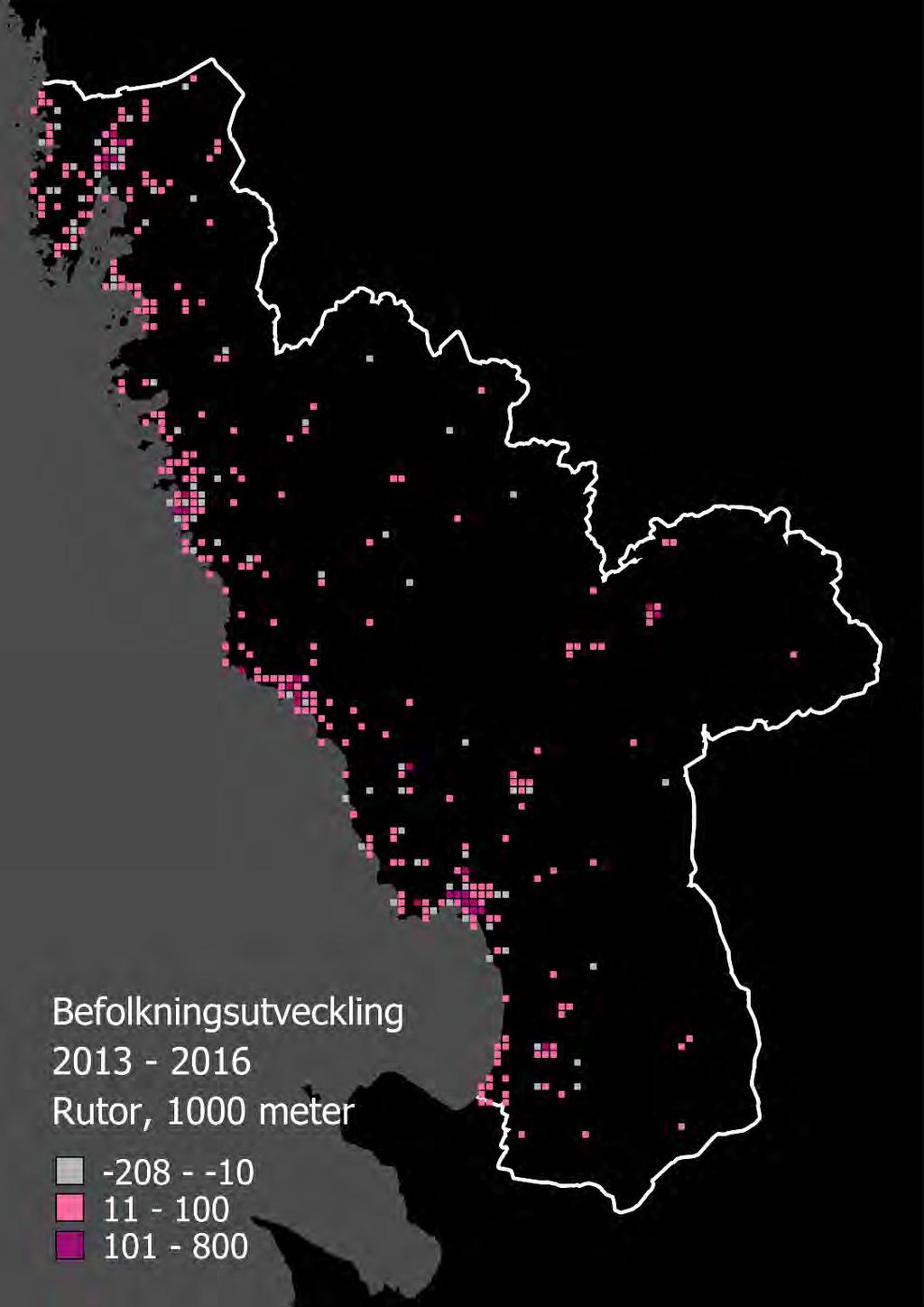Hela Halland växer inte i samma takt. Befolkningsutvecklingen är starkt koncentrerad till de större orterna och deras omland.