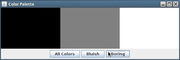 När man trycker på en knapp i programmet skall motsvarande färguppsättning visas upp i fönstret.