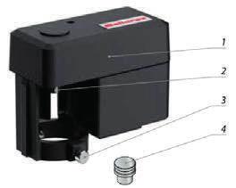 8.2 Ställdon för Ballorex Dynamic DN40-DN50 1 - Motorhus 2 - Klokoppling 3 - Fixeringsskruv 4 - Adapter passar in i klon (2) Det