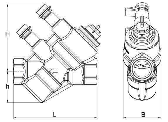 3. Produktsortiment 3.1 Ballorex Dynamic DN15-DN32 Mått Specifikationer Max. drifttemperatur: +120 C Min. drifttemperatur: -20 C Max.