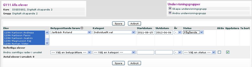 5. Tilldela betygssättande lärare på de kurser där flera lärare delar på eleverna i ett program.
