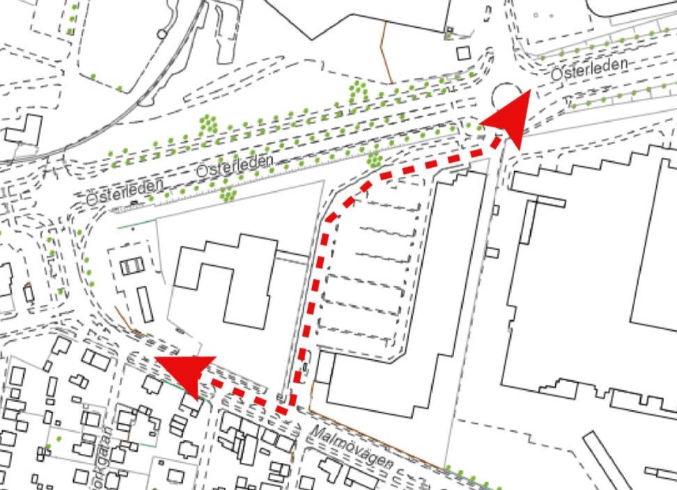 Trafikföring för kollektivtrafik inom Bromsregulatorn 4 För att vägleda samtliga kunder till snabbmatskedjans Drive thru enligt önskat trafikflöde kommer två skyltar placeras i anslutning till