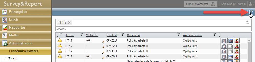 Manual till automatiseringen för administratörer Allmänt Börja med att expandera vyn för att slippa scrolla för mycket i sidled. Automatiseringen hittar du under menyn Linneuniversitetet - Courses.