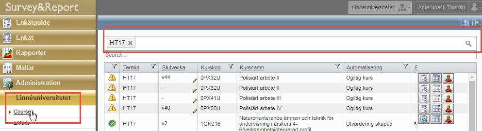 Börja med att fylla i de fälten som inte hämtas per automatik från Ladok. Det gäller 1.1. Kursens slutvecka OBS! Kursen slutvecka sätter datumförslag i kalendern.