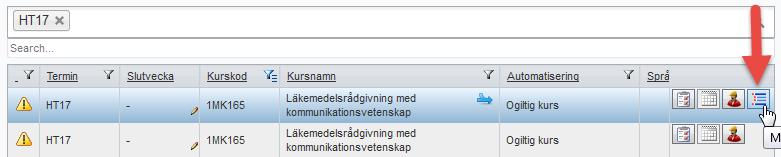 Dela ihopslagna kurser Knappen som finns på raden för de kurser som är målkurser använder du för att hantera ihopslagna kurserna.