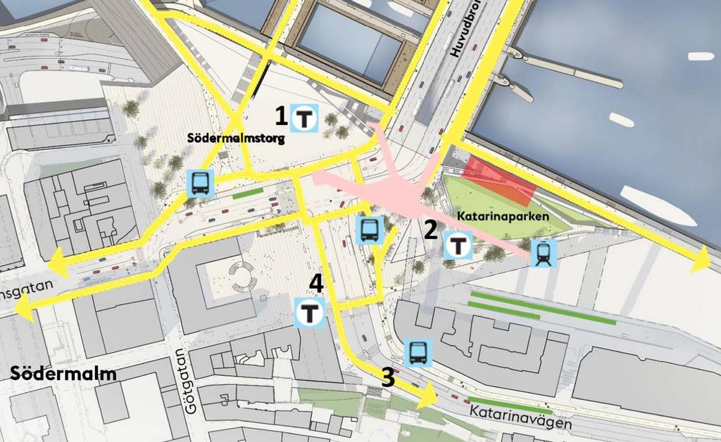 30(79) I kajplanet under strömterassen ska cykelhallen ligga, en cykelparkering i inomhusmiljö som rymmer cirka 450 cyklar med entré från Stadsgårdskajen i östra änden och från entrén under huvudbron