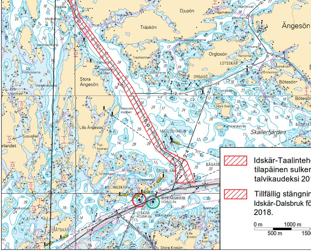 Saaristomeri. Kemiönsaari. Kasnäs Högland Attu -väylä (4.2 m). Väyläosuus Högsåra Attu. Talvikaudeksi suljettu väylänosa. Väylät Finland.