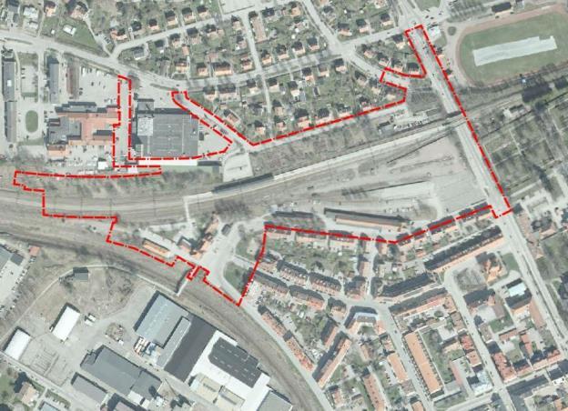 27 (60) Figur 7. Planområdet i detaljplanen för det nya resecentrumet (från detaljplanen) Under byggtiden kommer omfattande arbeten göras med betydande påverkan i trafiksystemet bl.a. kommer Brunnsgatan stängas av i upp till 2 år.