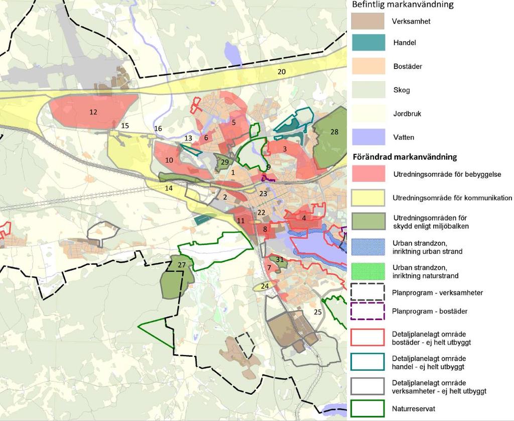31 (60) Inom utredningsområdet finns områden som utreds för bebyggelse och ny kommunikation, se Figur 11.