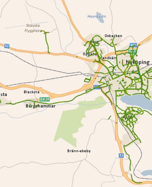42 (60) Gång- och cykelvägar i utredningsområdet visas i Figur 23. Figur 23. Gång- och cykelvägar inom utredningsområdet (från NVDB).