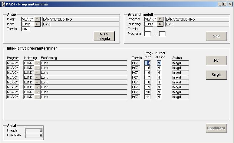 Jenny H Svensson 2016-08-26 10 (22) I rutan "Inlagda programterminer" visas de utsökta programplanerna.