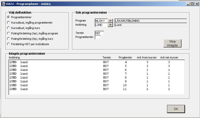 Jenny H Svensson 2016-08-26 8 (22) 6 Utskrifter Utskrifter av följande uppgifter kan göras. Rekommenderade kurser på en programtermin Poängfördelning (hp), ingång program.