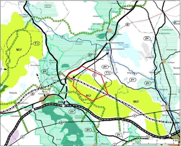 8 Utdrag ur en sammanställning av landskapsplanerna för Nyland (2017). Planeringsområdets avgränsning är inritad på kartan med ett rött streck. Nylandsplanen 2050 är under beredning.