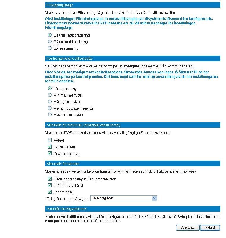 Bild 3-9 Skärmbilden Konfigurera säkerhetsinställningar 2 av 2 36