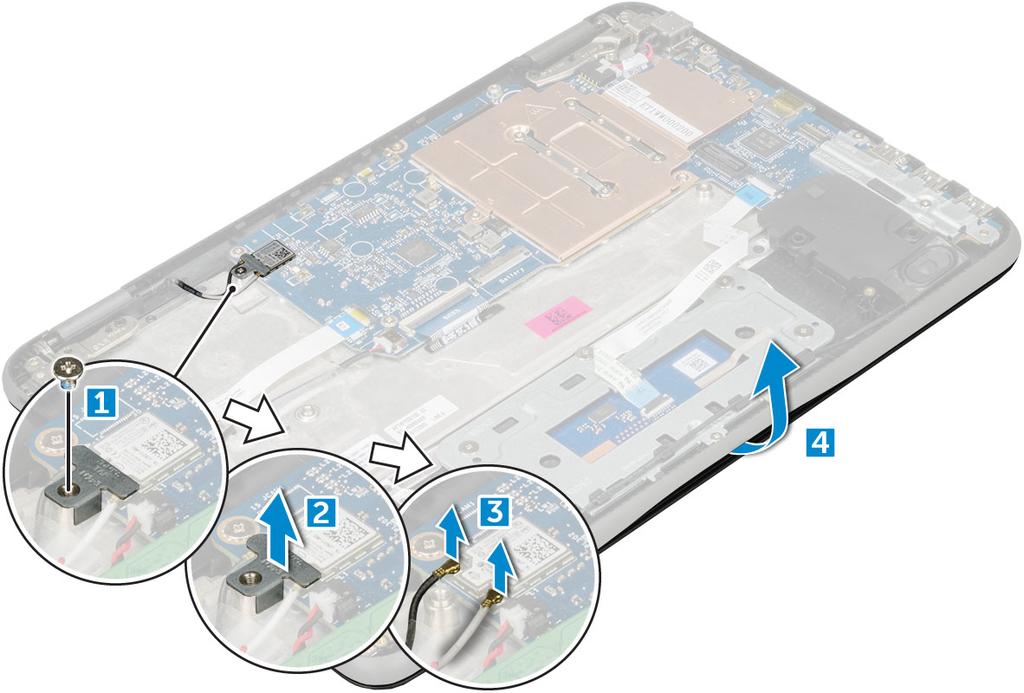 5 Ta bort bildskärmsenheten. a Ta bort bildskärmsskruvarna M2.5xM5.