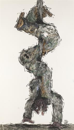 Carl Fredrik Reuterswärd, Den hängde, 1998. Oljekrita på papper. Donation 2013 från Carl Fredrik Reuterswärds stiftelse.