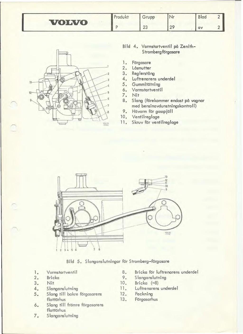 Bild 4. Varmstartventil på Zenith Stram berg ftsrgasare l Förgasa re. Låsmutter 3. Reglerstång 4. Luftrenarens underdel 5. Gummitätning 6. Varmstartventil 7. Nit 8.