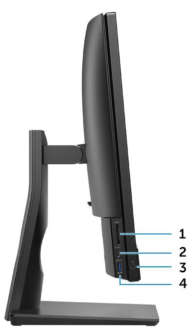 Vy över chassit från vänster 1 SD-kortläsare 2 USB 3.