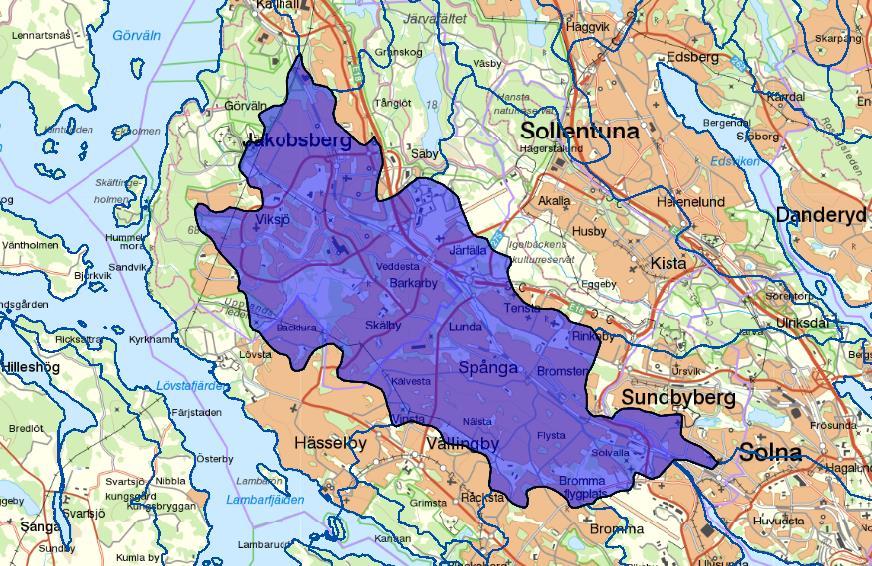 Figur 3-7. Veddesta etapp 2 ingår i Bällstaån avrinningsområde. Markanvisningsområdet är markerat med svart pil och röd polygon.