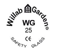 WG25 / Säkerhetsfloatglas WG40 / Säkerhetsenergiglas 3-delat Skjutparti Rättvänt ÖVRE SPÅRPROFIL LÅSKLOSS Exempel: Glasets märkning ska placeras så att den