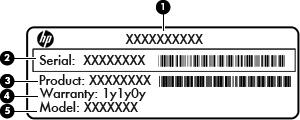 Identifiera etiketterna På etiketterna som sitter på datorn finns information som du kan behöva när du felsöker systemet eller reser utomlands med den: