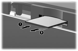7. Tryck in SIM-kortet (1) och plocka sedan bort det från kortplatsen (2). 8. Sätt tillbaka batteriet. 9.