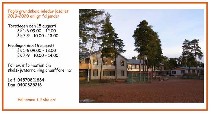 7 FÖGLÖBLADET AUGUSTI 2019 FÖGLÖ HÄLSO- OCH SJUKVÅRDSMOTTAGNING VIKTIG INFO: Vi har infört TeleQ, svarfunktion. Det betyder att du kan ringa oss måndag-torsdag kl 8-16 och fredag kl 8-14.