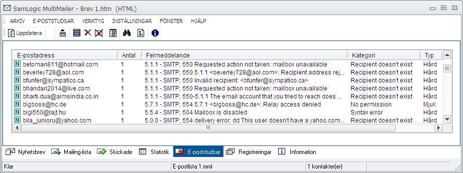 Steg 7 Hantering av e-poststudsar När du gör dina e-postutskick så är det nästan alltid ett antal meddelanden som inte kommer fram till e-postmottagarna av olika skäl.