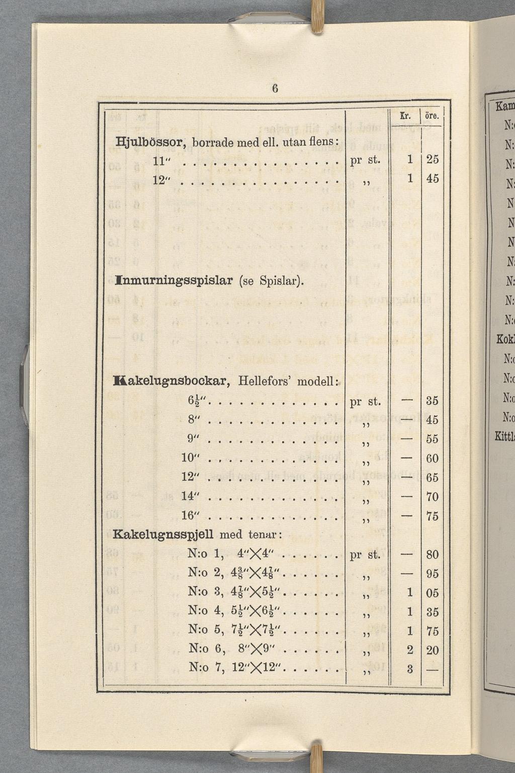 z: Hjulbössor, borrade med ell. utan fiens: z 2 Inmurningsspislar (se Spislar).