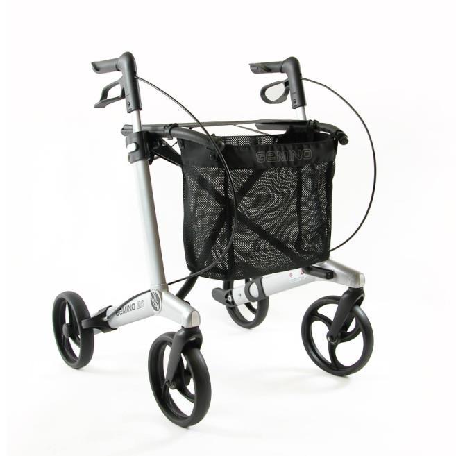 8. Rollator låg <55cm sitthöjd Rollator Gemino 20S Leverantör: Sunrise Medical En låg rollator för korta brukare. Lätt att fälla ihop i sidled och lyfta.