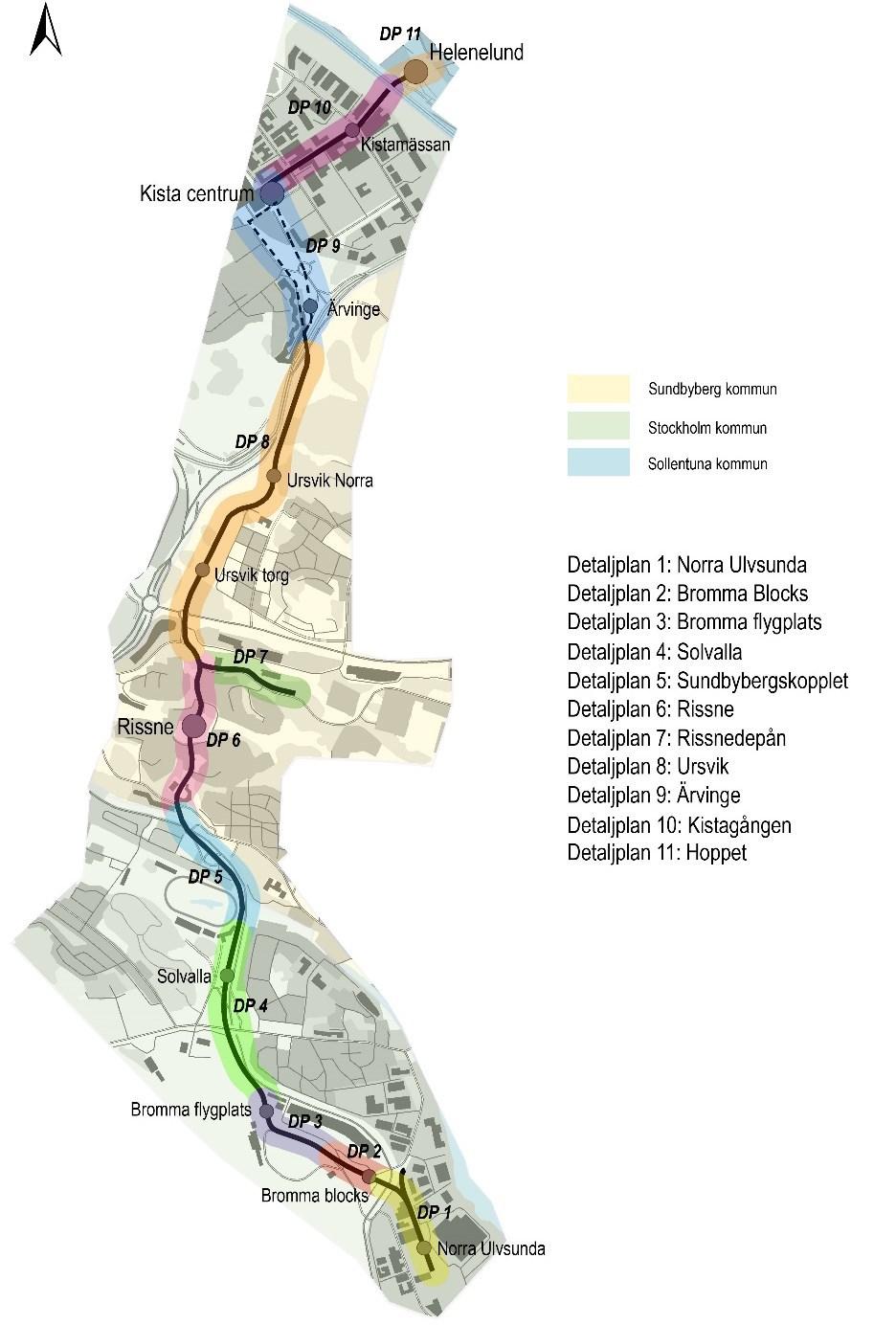 Kistagrenens detaljplaneindelning i Stockholm, Sundbyberg och Sollentuna Genomförandeavtal för sträckan ska godkännas av kommunfullmäktige samtidigt som detaljplanen.