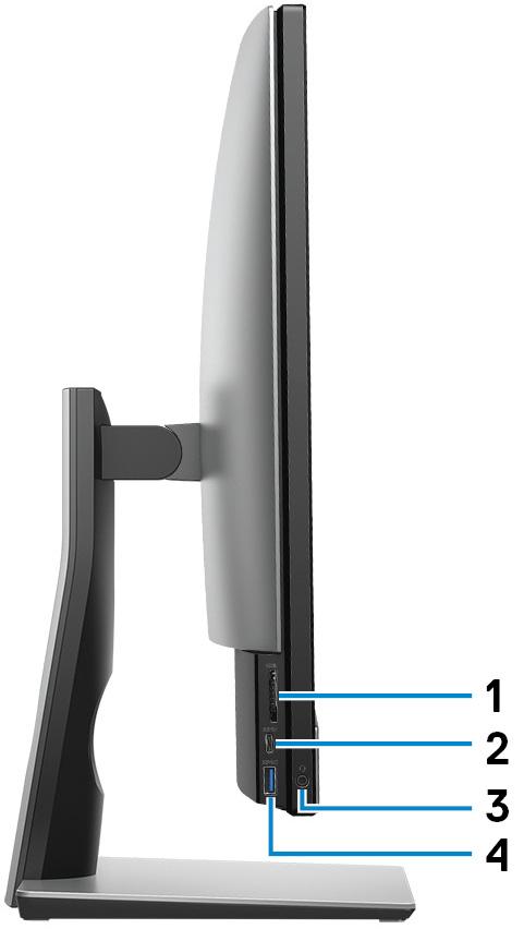 Vänster 1 SD-kortplats Läser från och skriver till SD-kortet. 2 USB 3.1-port Gen 1 (Type-C) Anslut till externa lagringsenheter. Ger dataöverföringshastigheter på upp till 5 Gbit/s.