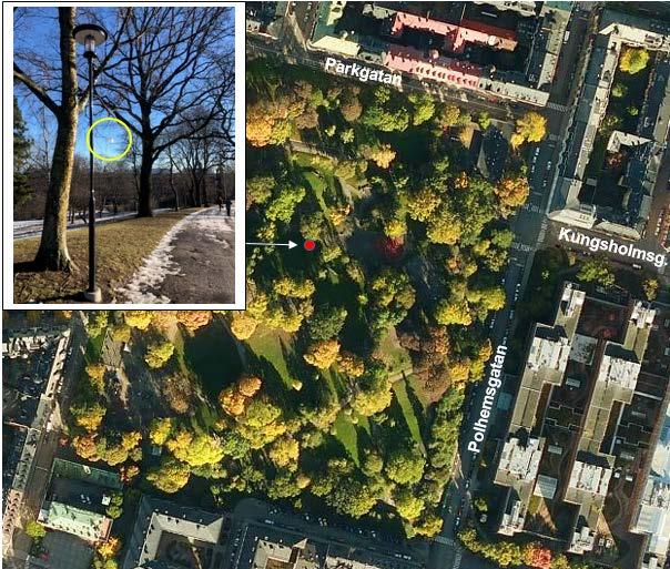 Kronobergsparken: Mätplatsen var belägen vid högsta punkten i Kronobergsparken på Kungsholmen.