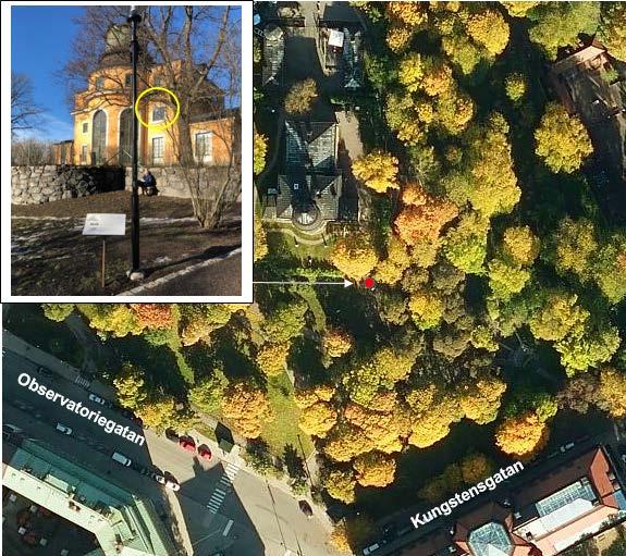 Observatorielunden: Mätplatsen var belägen i Observatorielunden ca 20 meter sydost om observatoriebyggnaden.