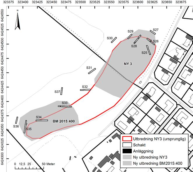 10 Bohusläns museum Rapport 2016:01 Figur 6. Översiktskarta Y3. Skala 1 :2 000. Y3 Y3 är belägen i en åt nordväst lutandes slänt. Höjdskillnaden är 4 5 meter i mitten av fornlämningen.