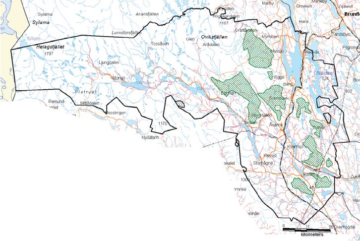Riktlinjer för större vindkraftsparker (gröna områden) Större vindkraftsparker kan prövas inom grönmarkerade områden på plankartan. Inga parker tillåts närmare än 1 km från bebyggelse.