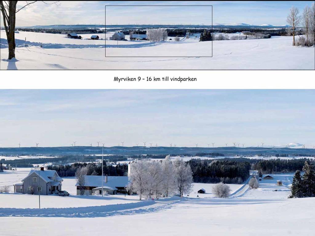 En stor vindpark från Kommerberget mot Gräftåvallen sedd 9-16 km från Myrviken. Det finns inga utbyggnadsönskemål utöver det byggda verket.