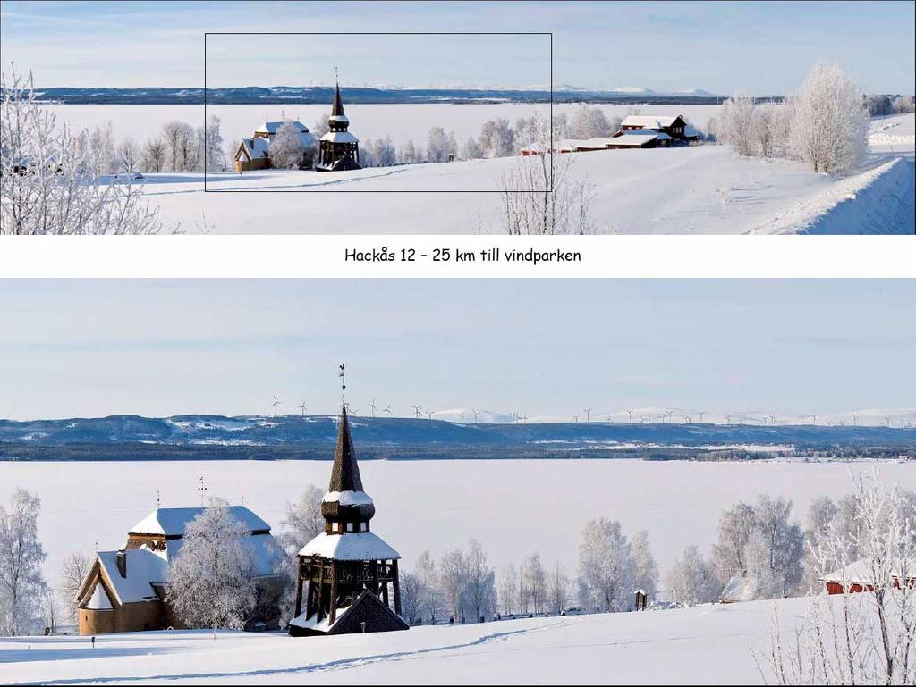 Fotomontage av en teoretisk och alltför stor vindpark från